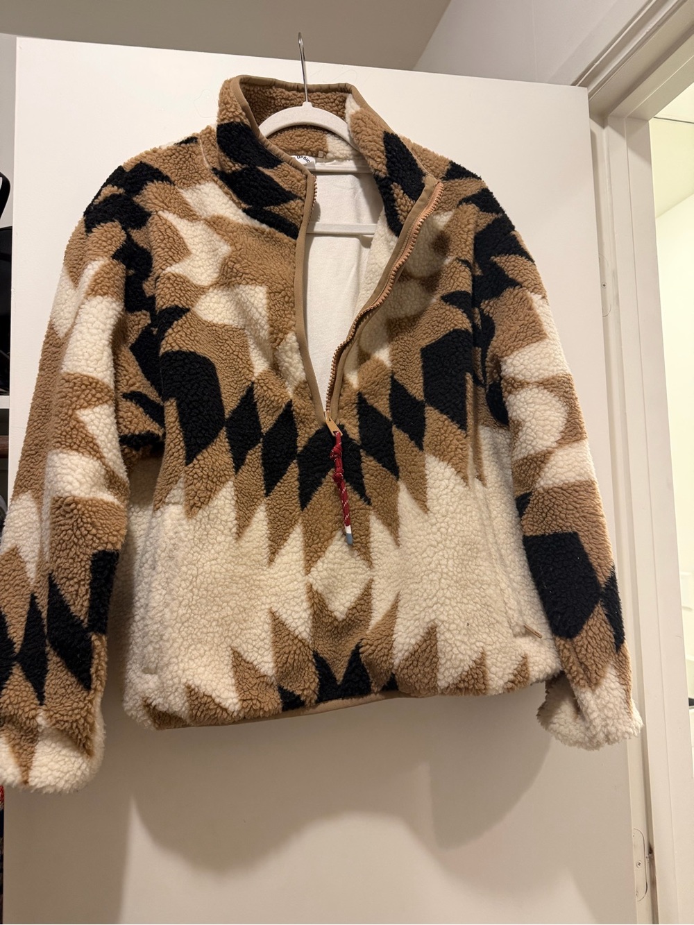 The Upside Brown Black Cream Geo Sherpa Pullover